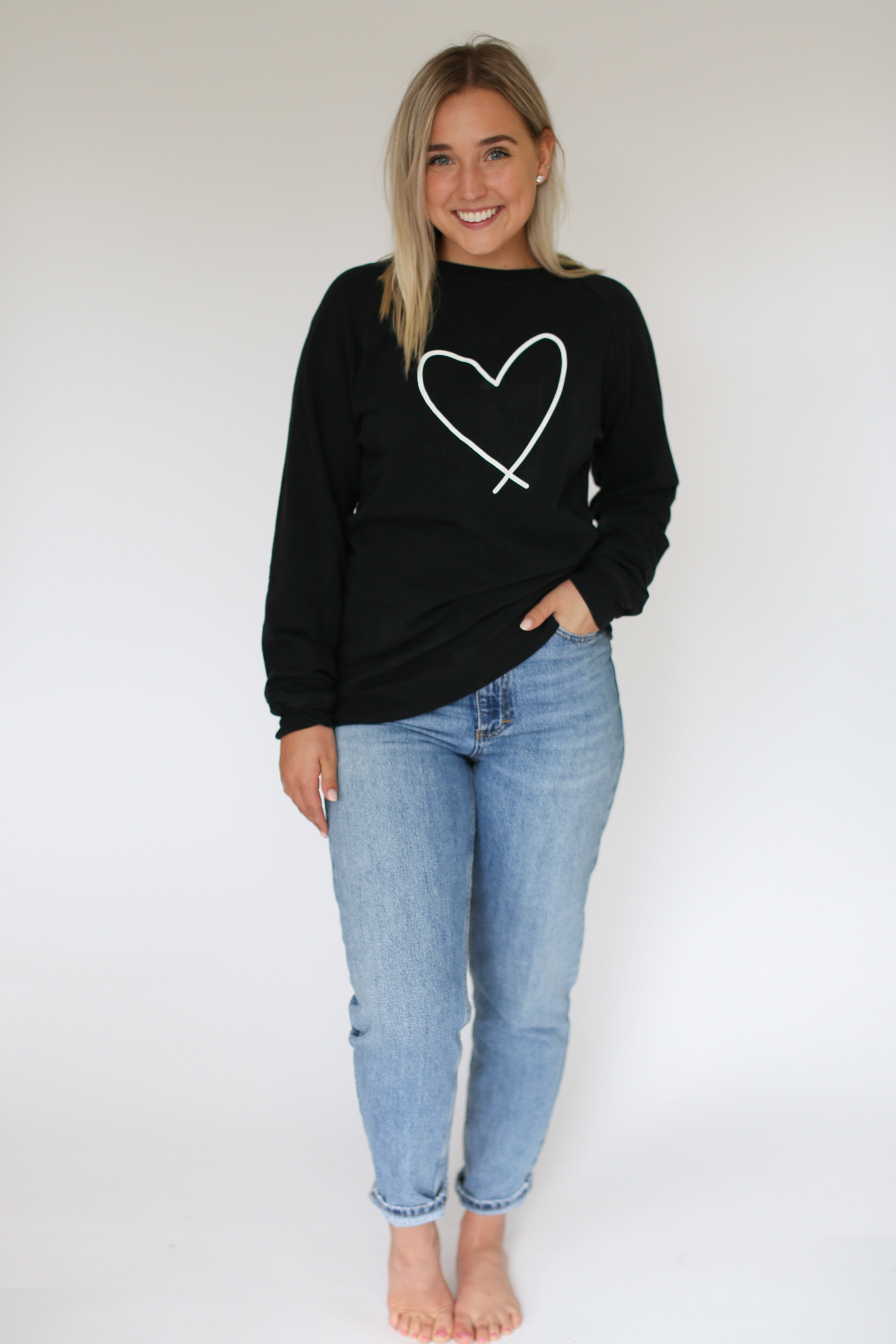 La Hearts Cold Shoulder Crew Neck Sweatshirt